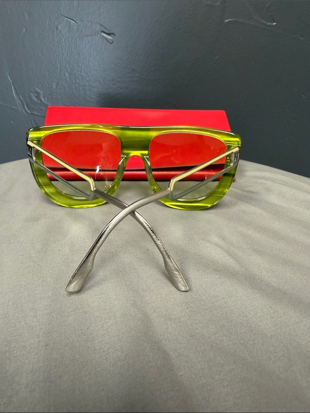 Fendi Tortoiseshell Frame Sunglasses with Lime Green Lenses - Picture 3 of 6